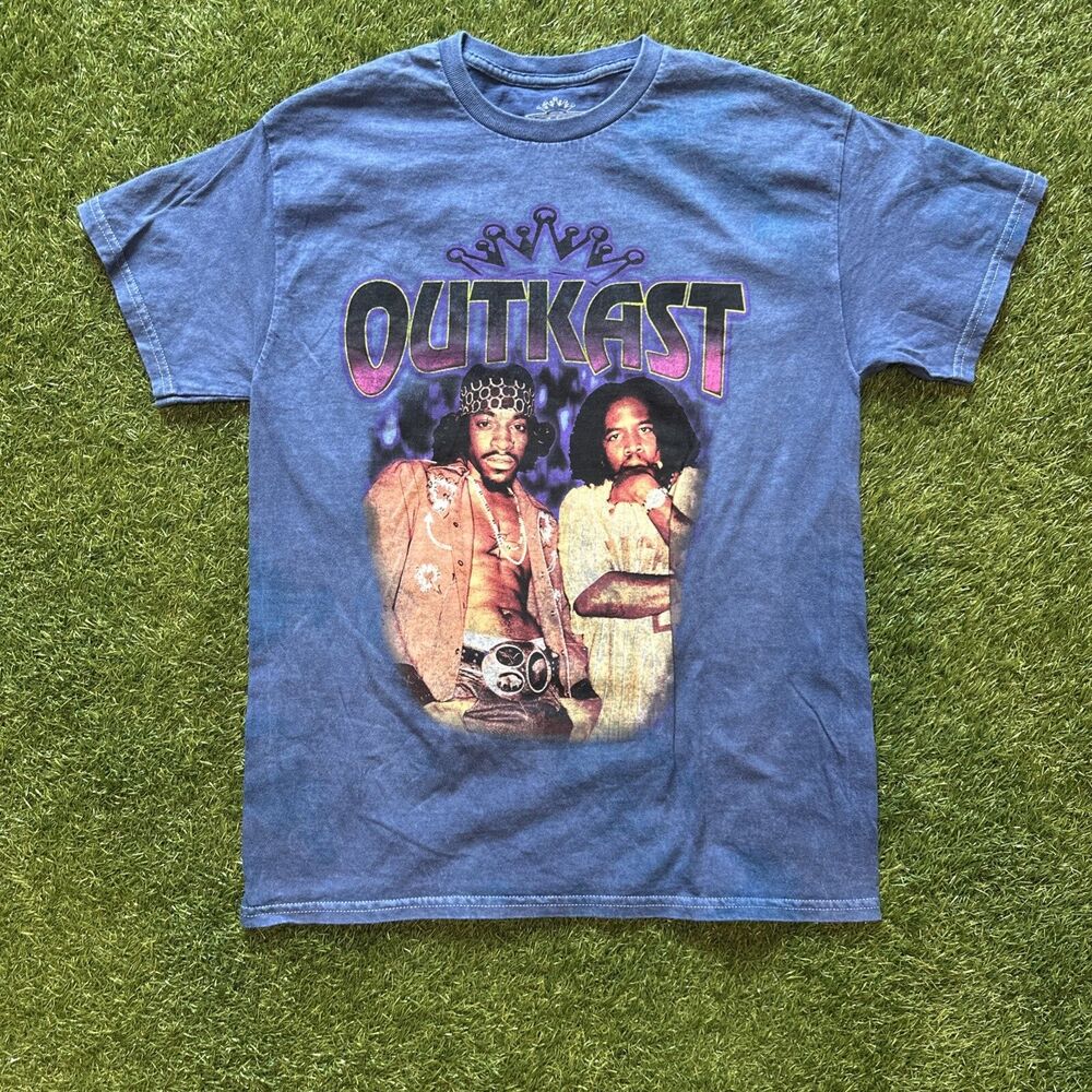 Y2K OUTKAST Blue Cotton Crew Neck Short Sleeve Distressed T-Shirt Size Medium